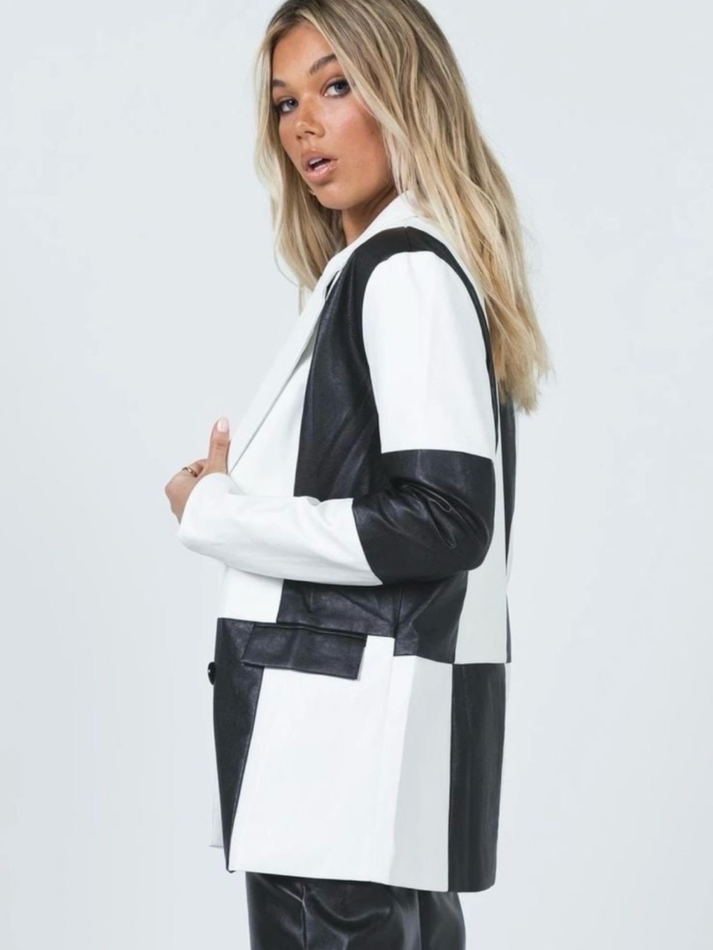 Princess Polly Black and White Checkerboard Blazer - Picture 3 of 7